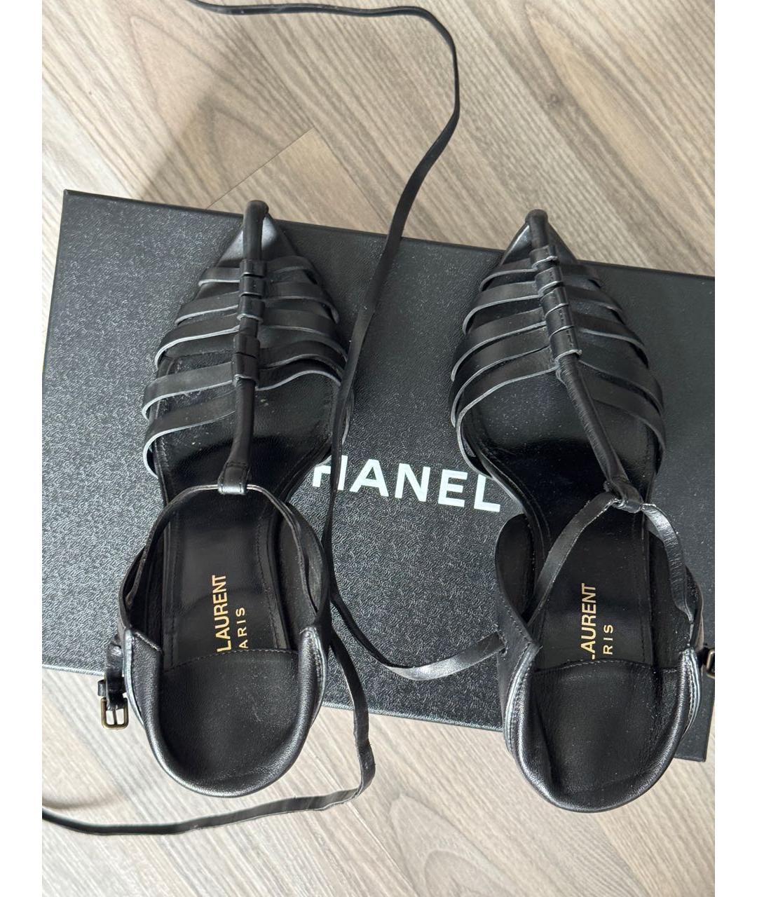 SAINT LAURENT Черные кожаные босоножки, фото 4