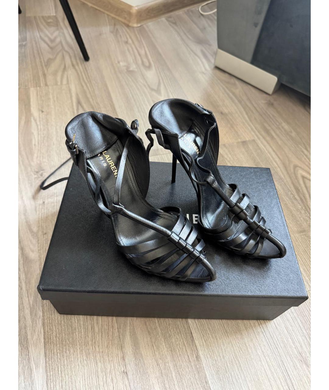 SAINT LAURENT Черные кожаные босоножки, фото 2