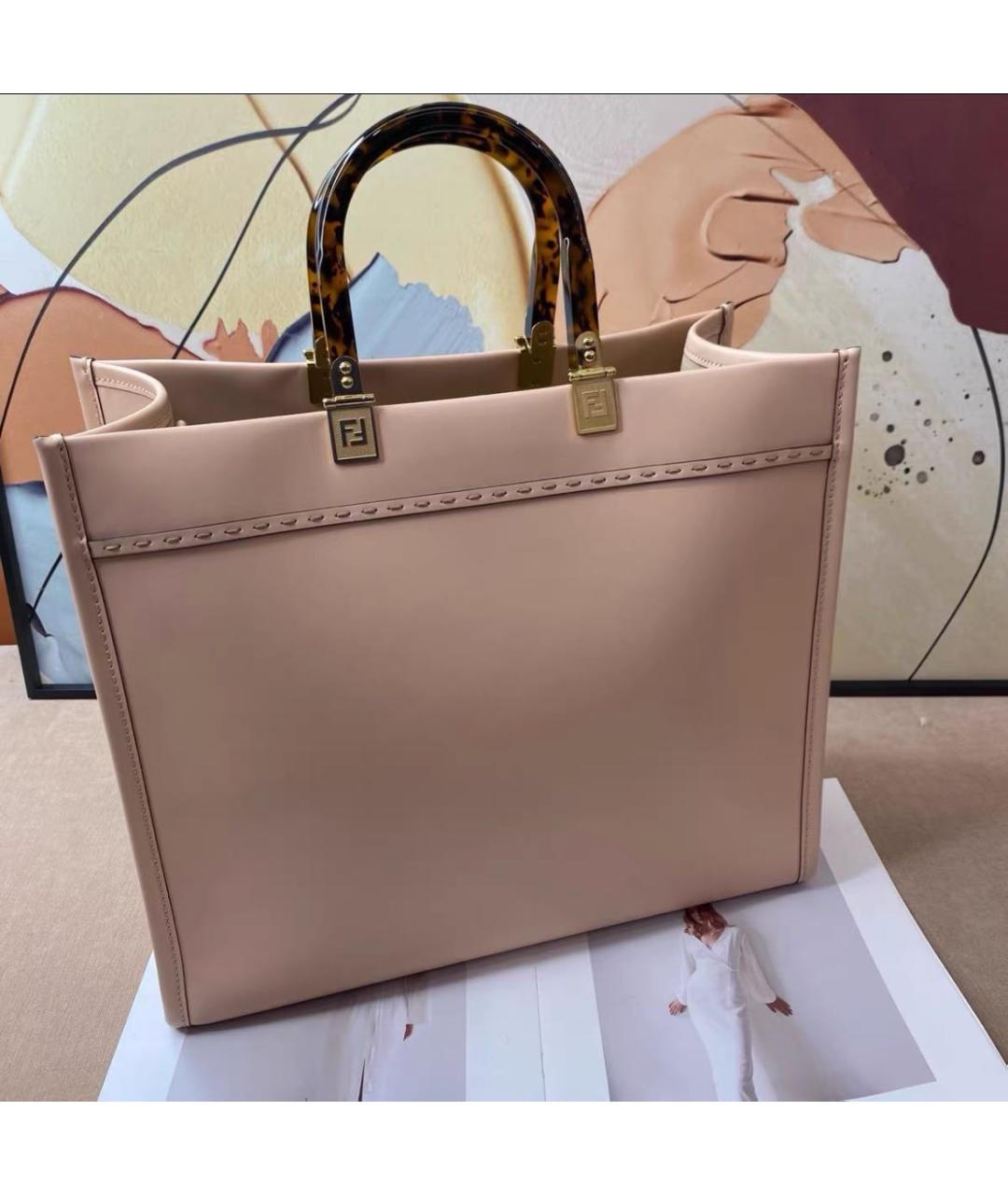 FENDI Бежевая кожаная сумка тоут, фото 3