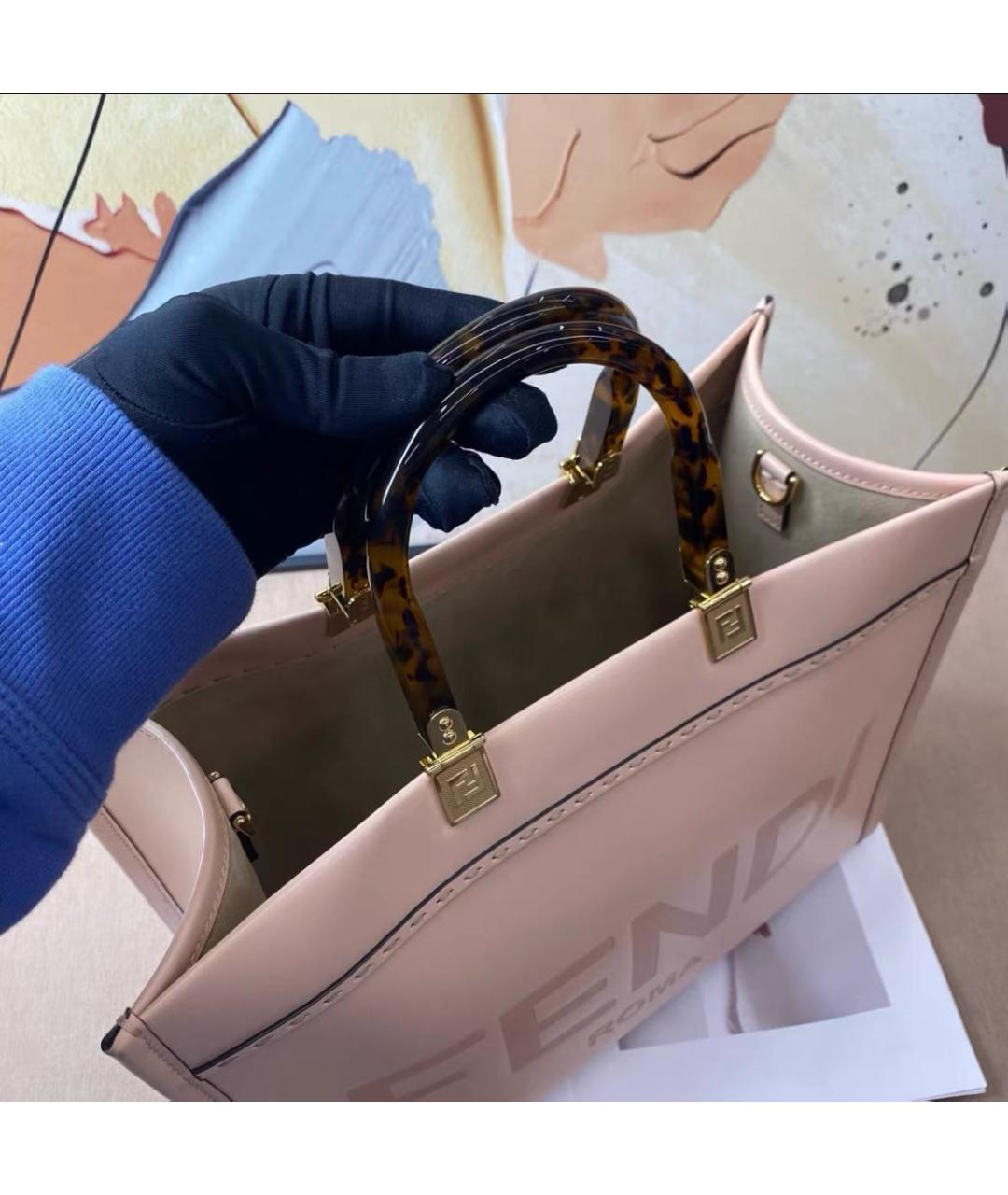 FENDI Бежевая кожаная сумка тоут, фото 4