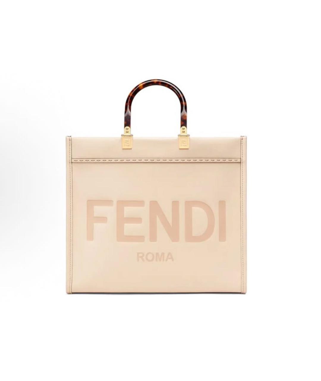 FENDI Бежевая кожаная сумка тоут, фото 5