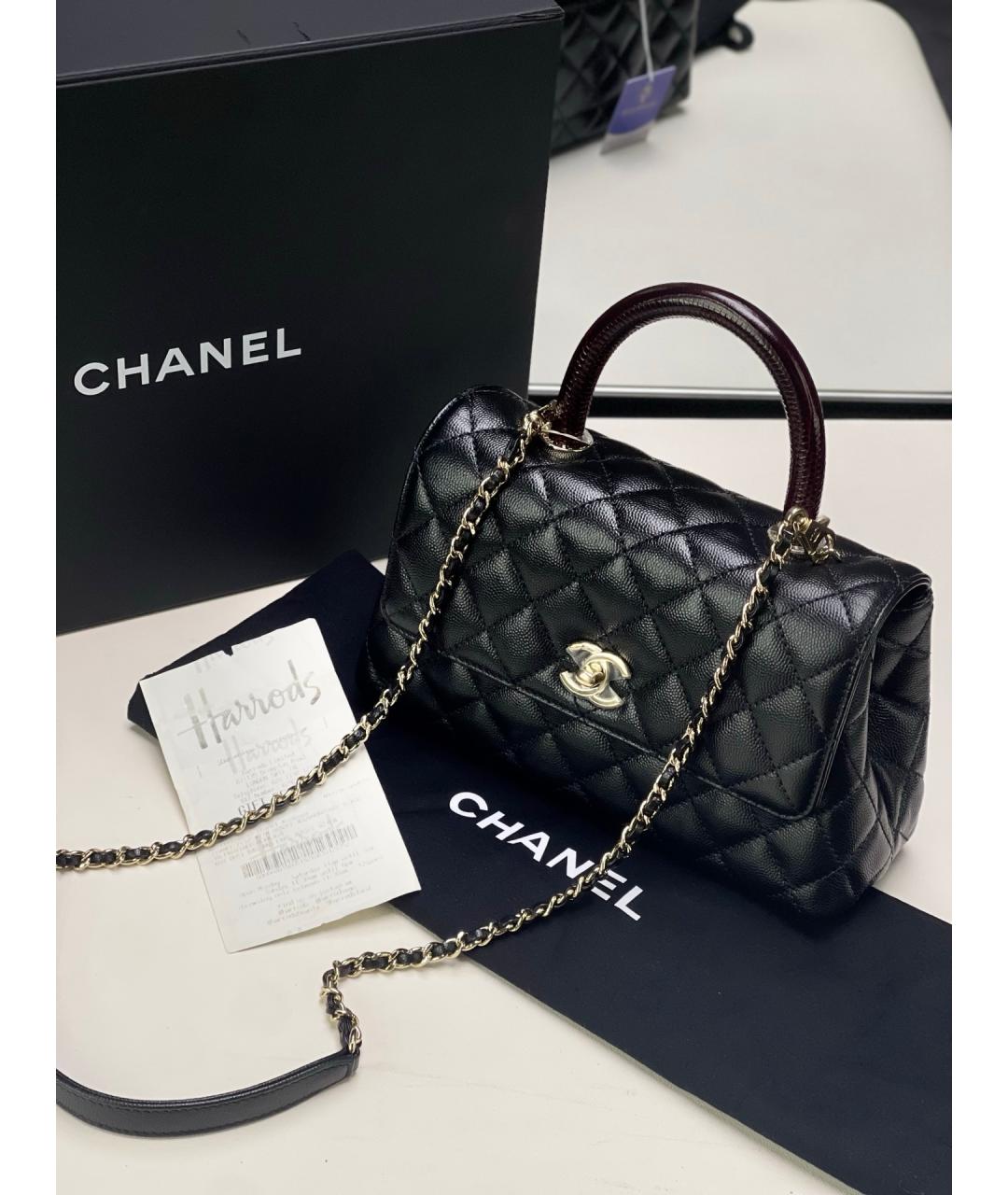 CHANEL Черная кожаная сумка с короткими ручками, фото 6