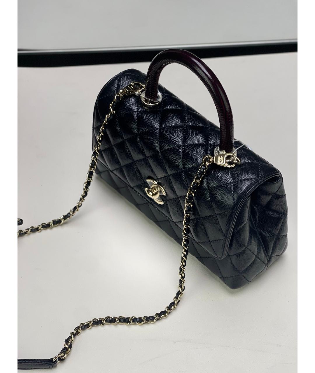 CHANEL Черная кожаная сумка с короткими ручками, фото 5