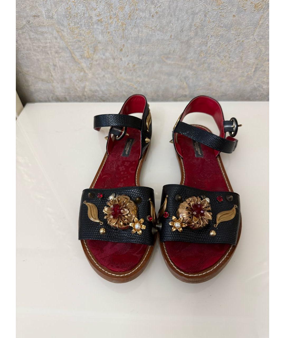 DOLCE&GABBANA Черные кожаные босоножки, фото 2