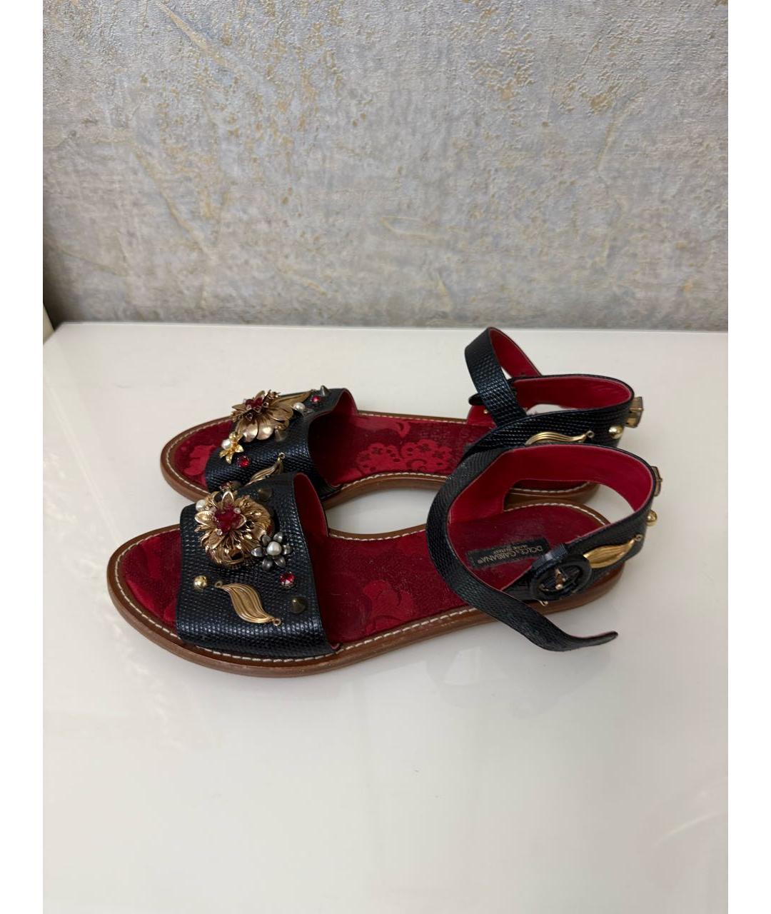 DOLCE&GABBANA Черные кожаные босоножки, фото 4