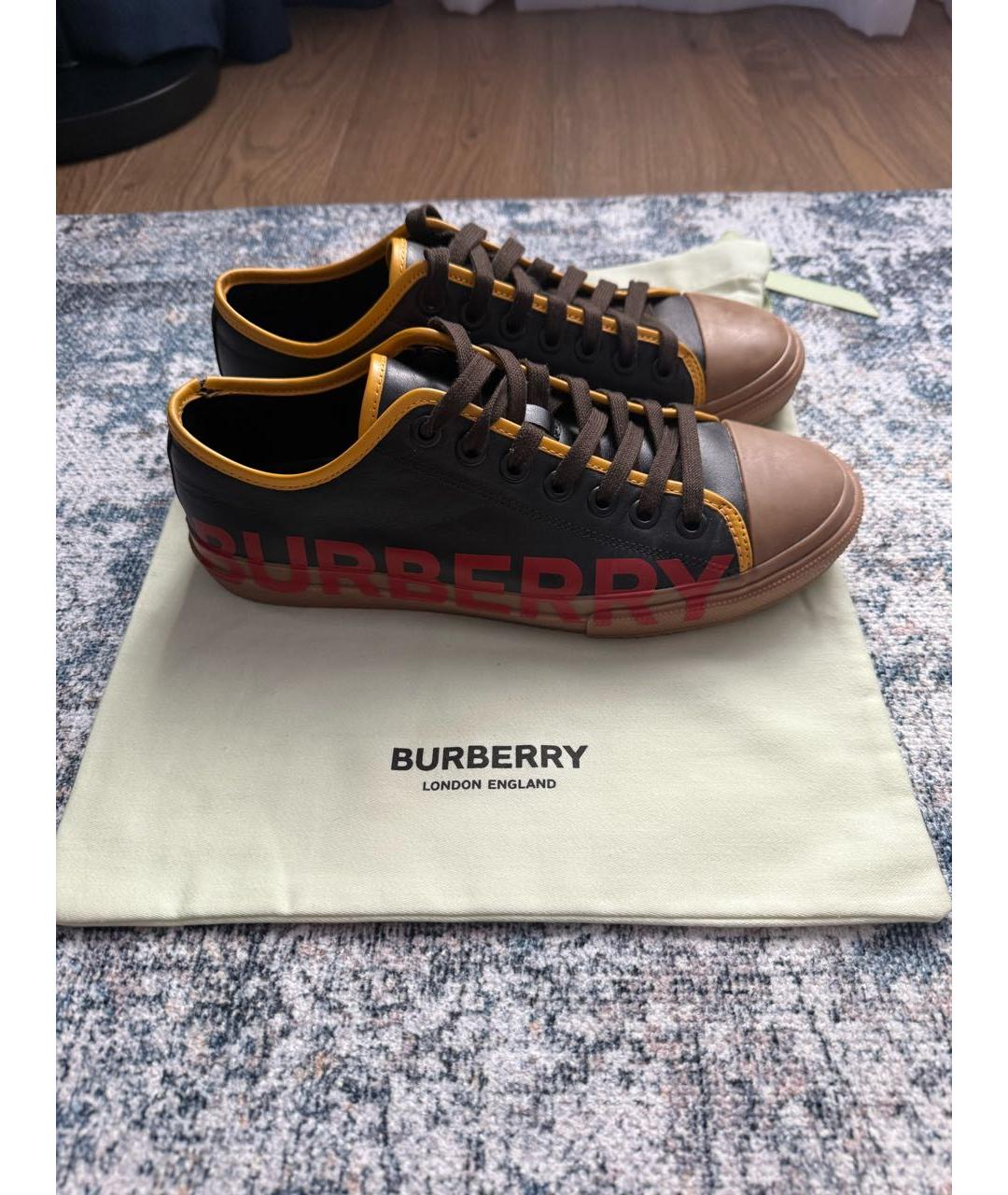 BURBERRY Черные кожаные низкие кроссовки / кеды, фото 4