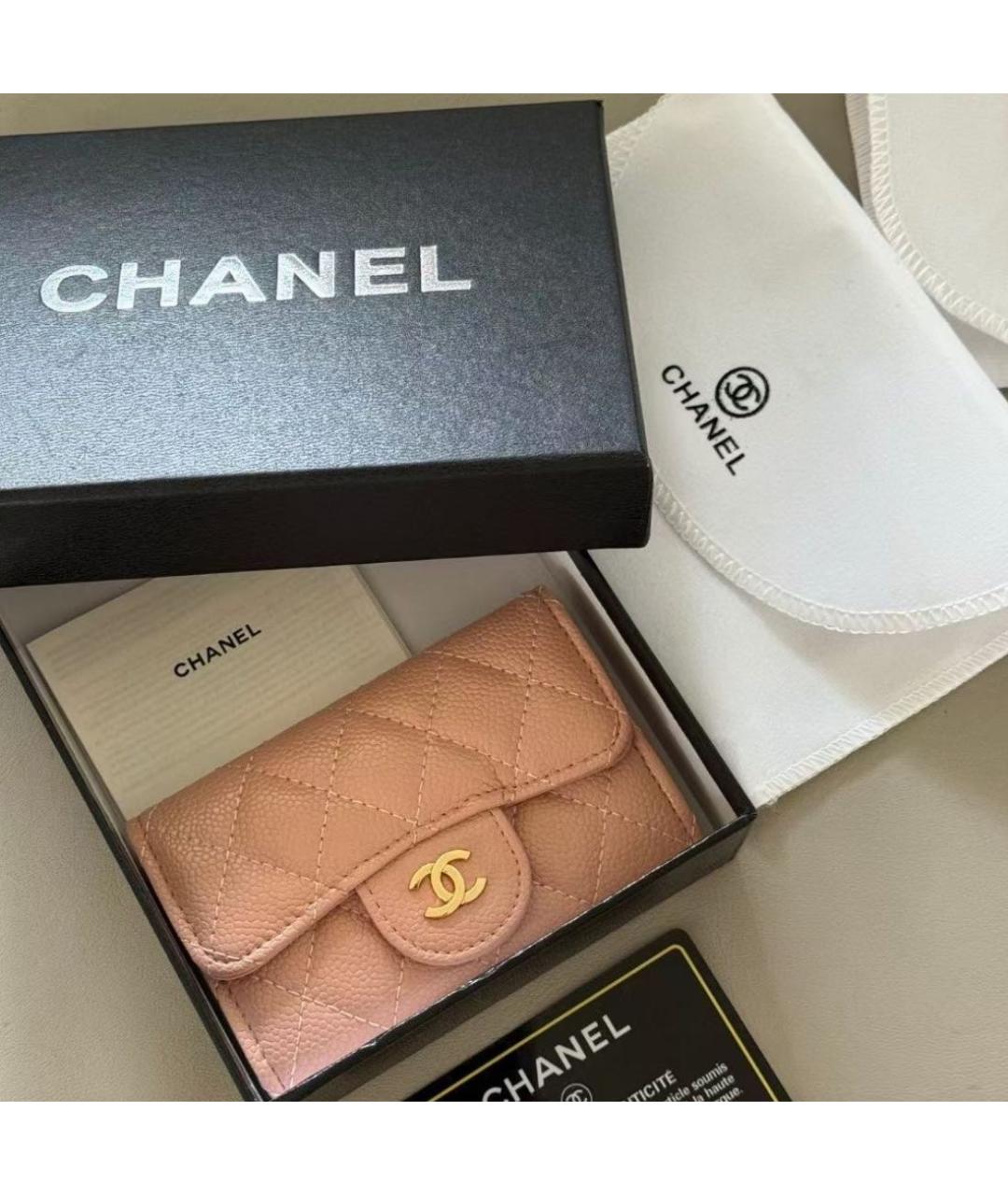 CHANEL Розовый кожаный кошелек, фото 3