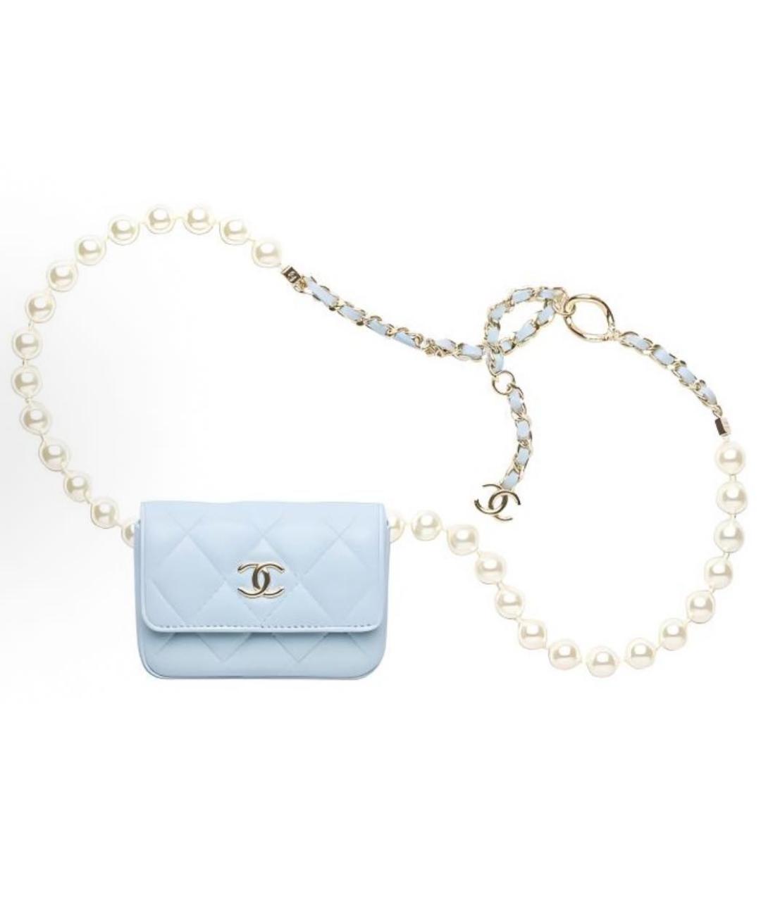 CHANEL Голубая кожаная поясная сумка, фото 4