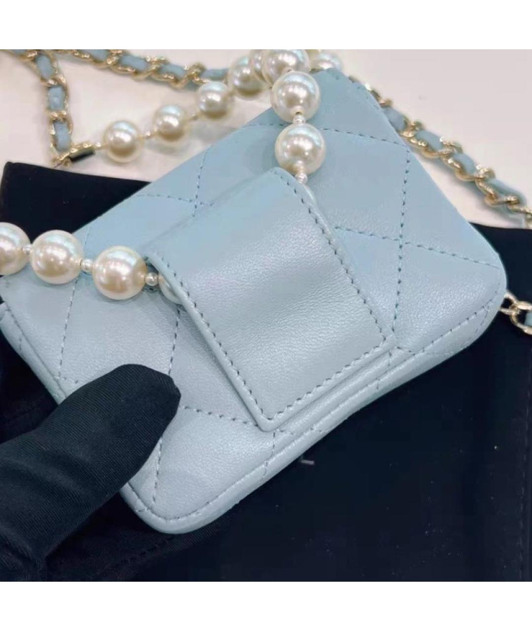 CHANEL Голубая кожаная поясная сумка, фото 3