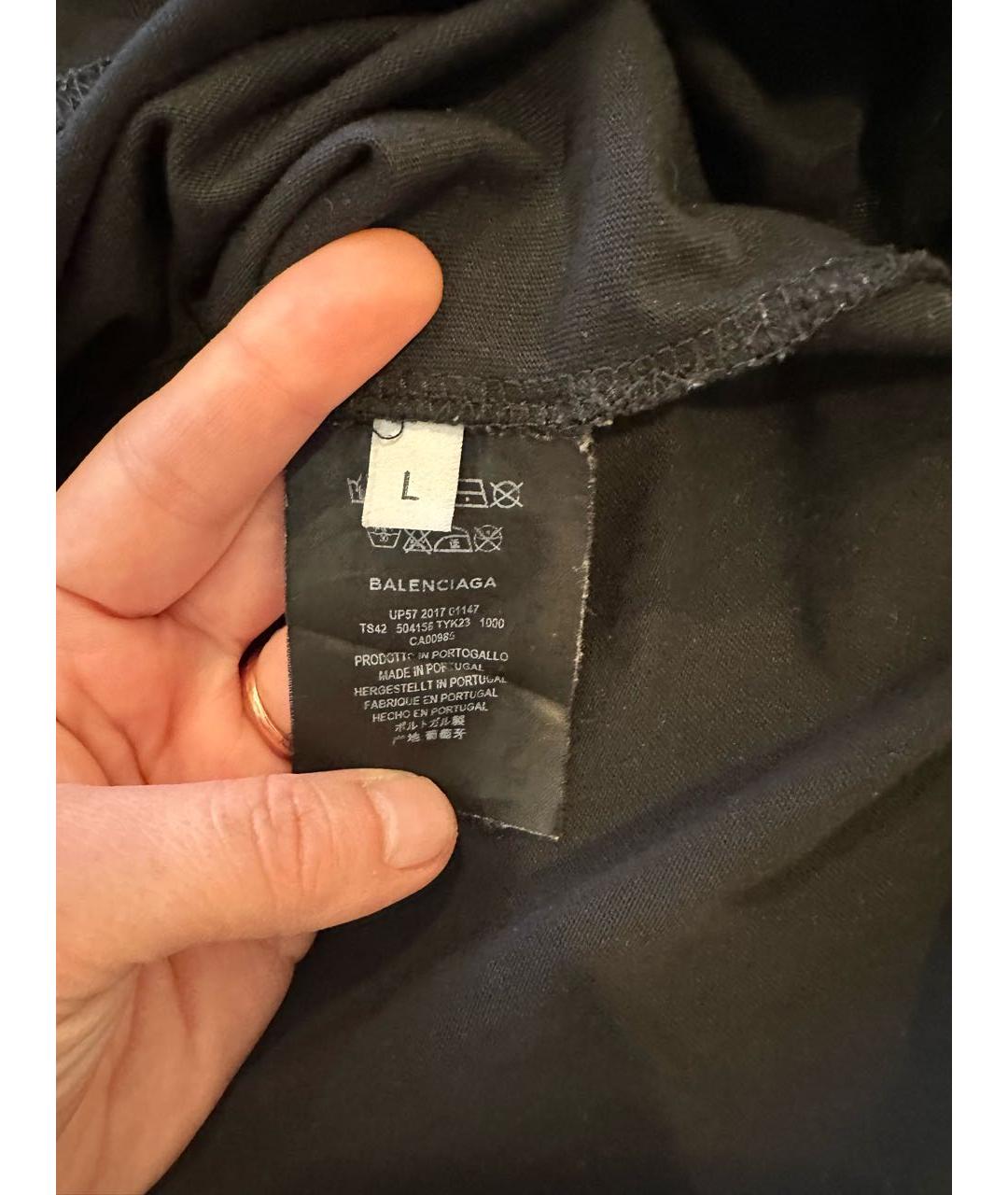 BALENCIAGA Черная хлопко-эластановая футболка, фото 2
