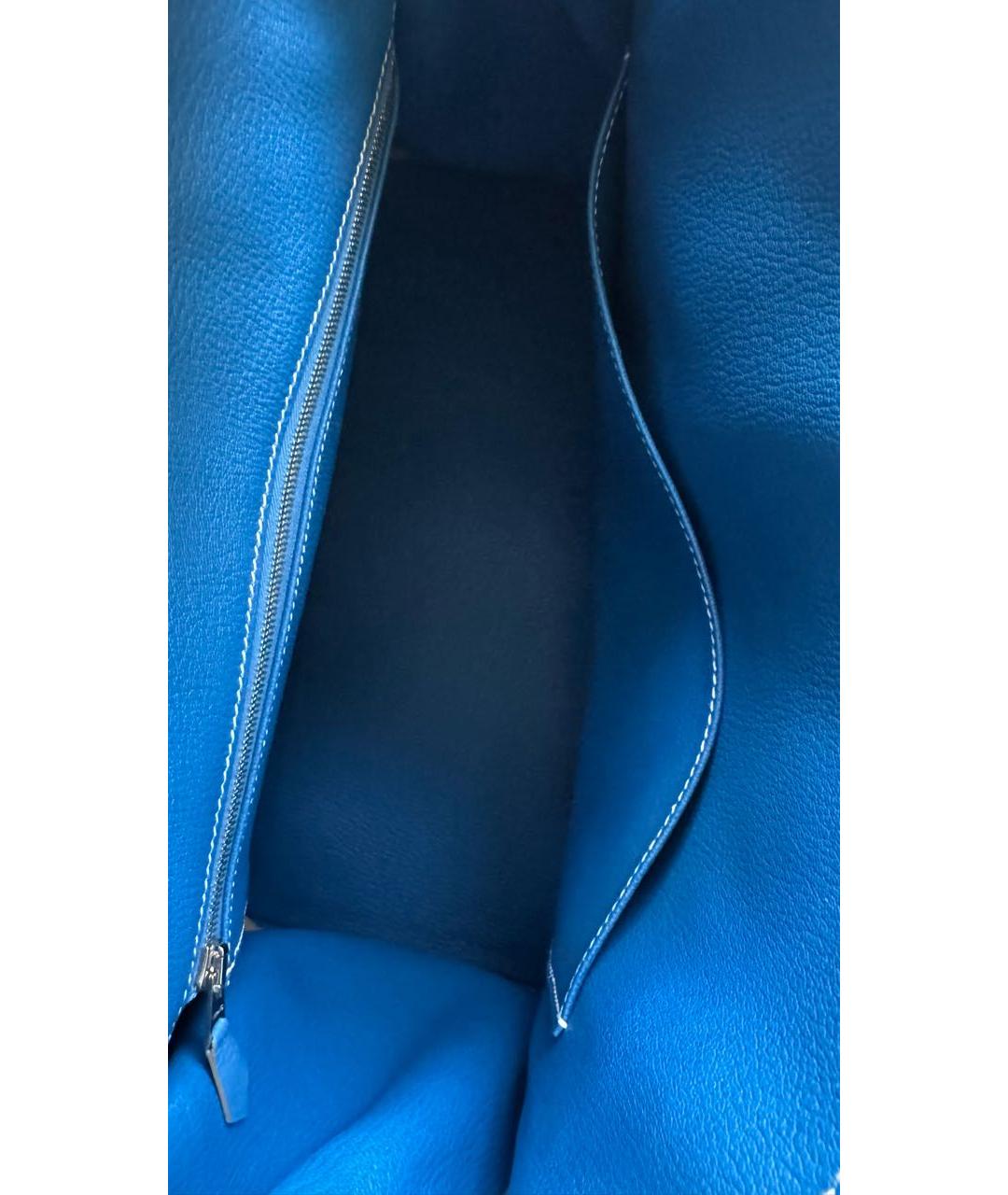 HERMES Голубая кожаная сумка тоут, фото 5