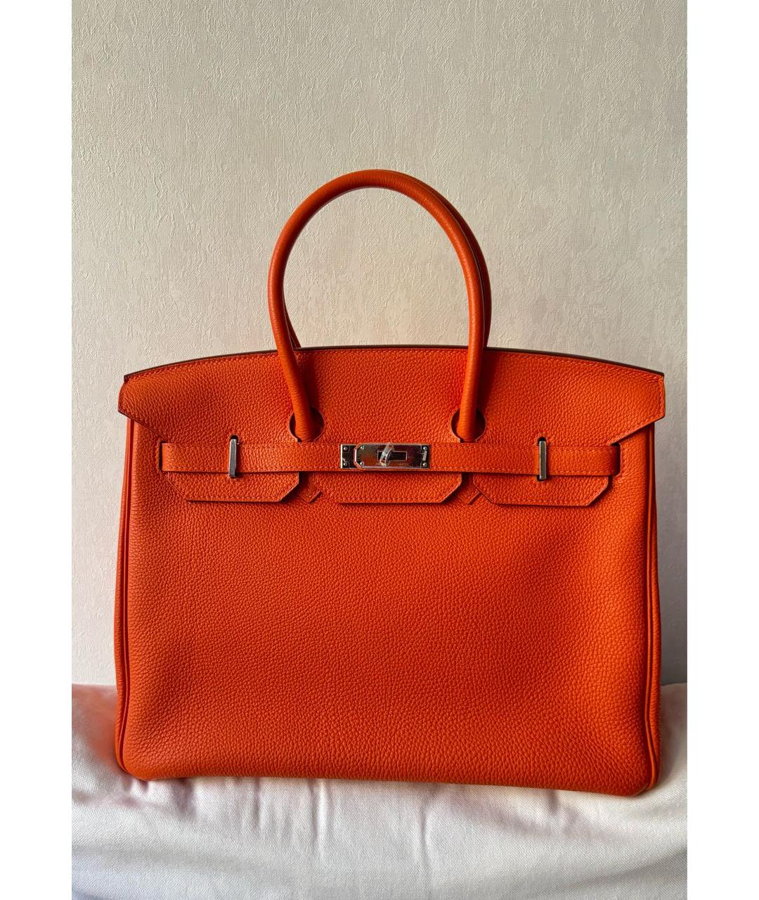HERMES Оранжевая кожаная сумка тоут, фото 8