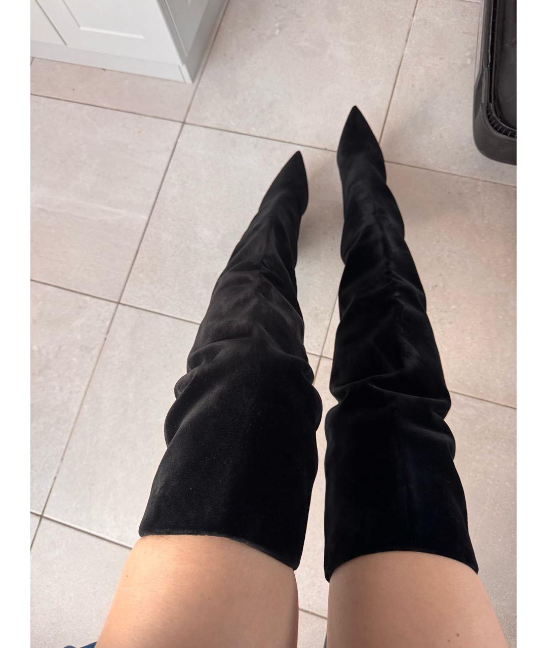 SAINT LAURENT Черные бархатные ботфорты, фото 7