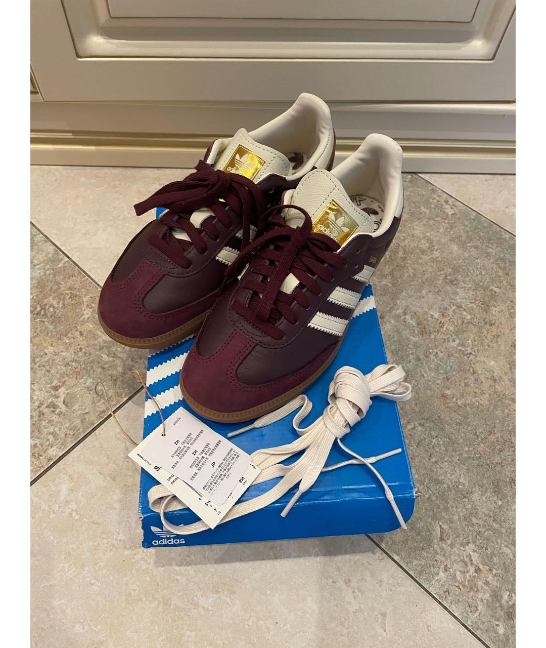 ADIDAS Бордовые кожаные кроссовки, фото 2
