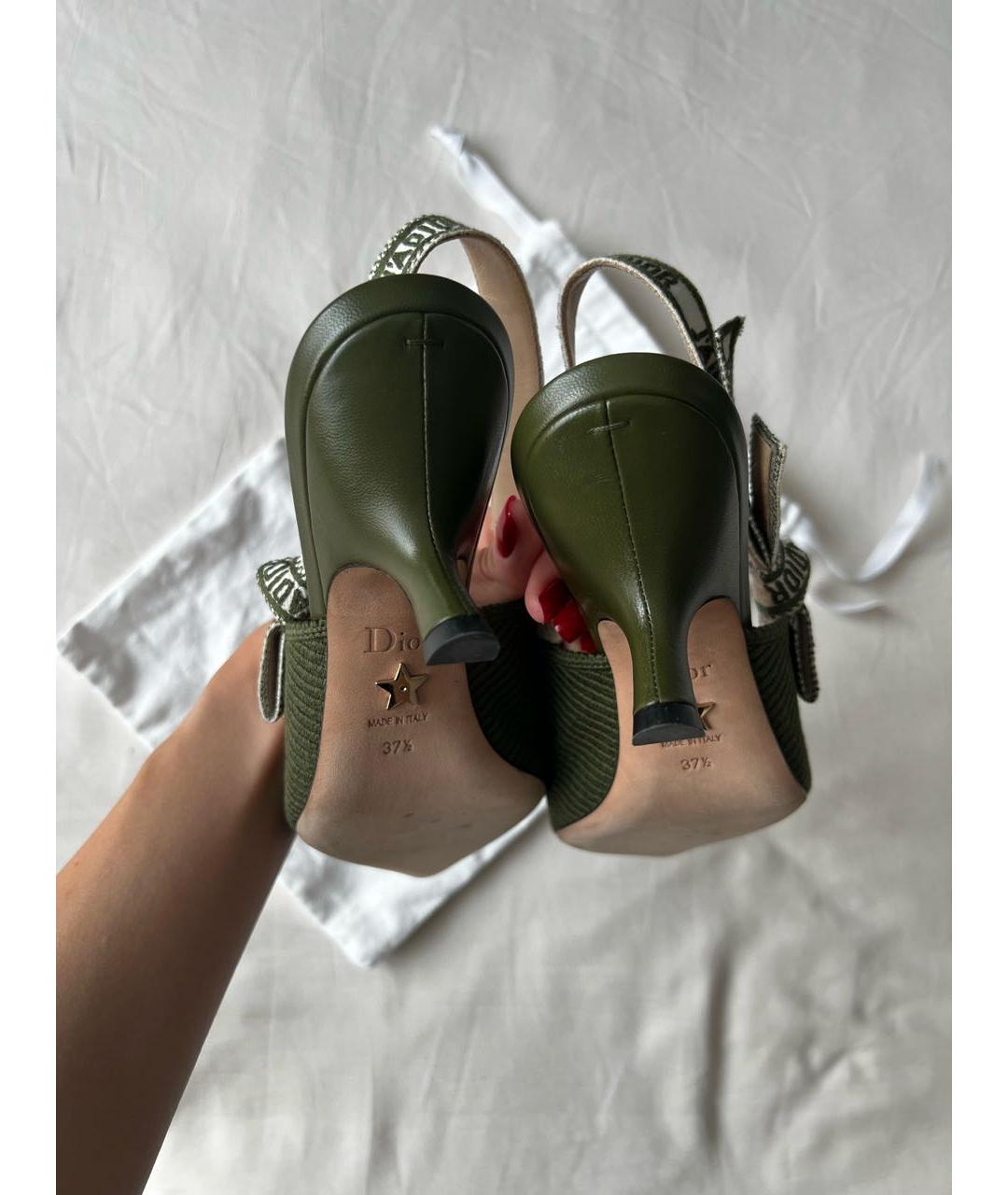 CHRISTIAN DIOR Хаки текстильные лодочки на низком каблуке, фото 7