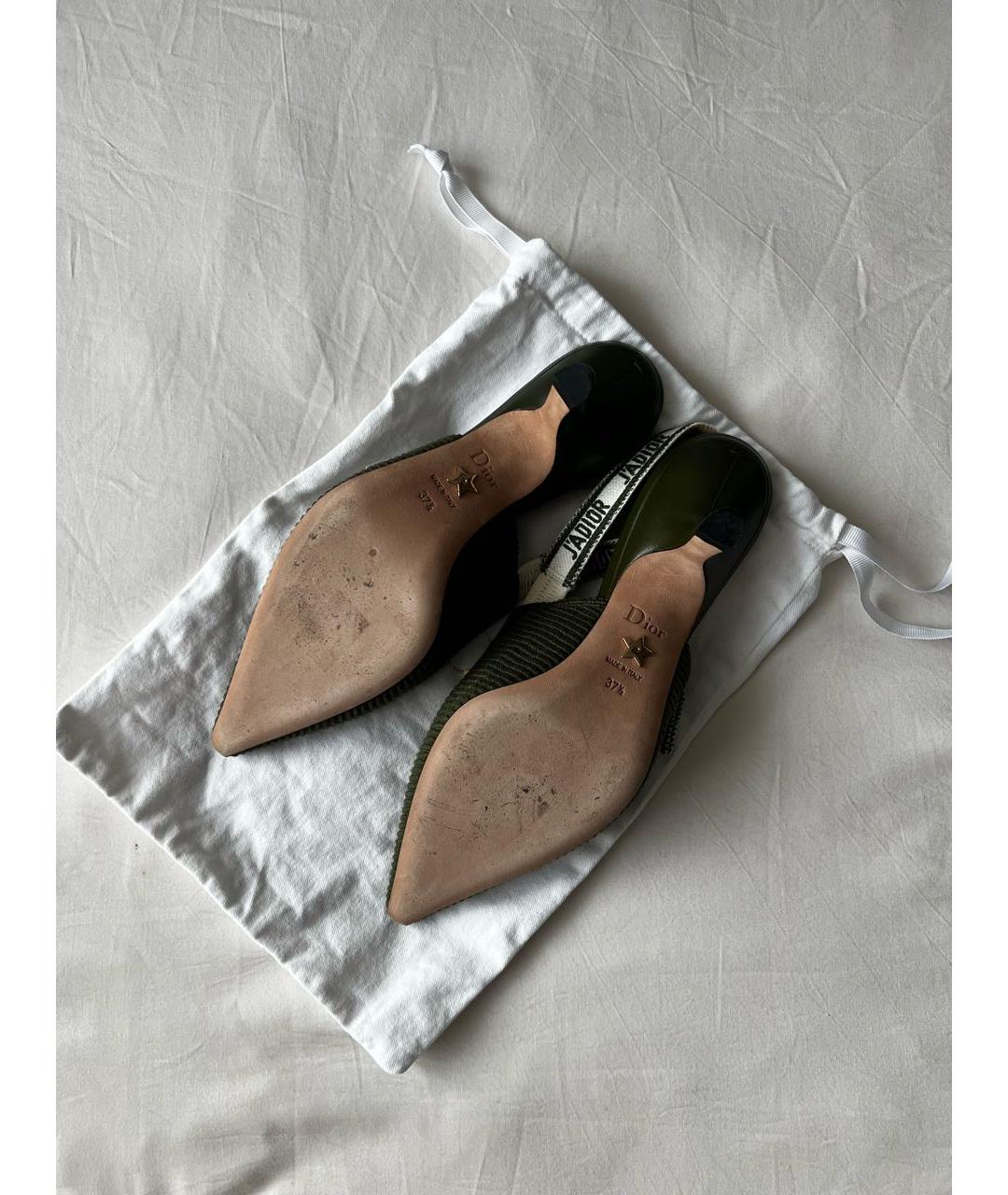 CHRISTIAN DIOR Хаки текстильные лодочки на низком каблуке, фото 5