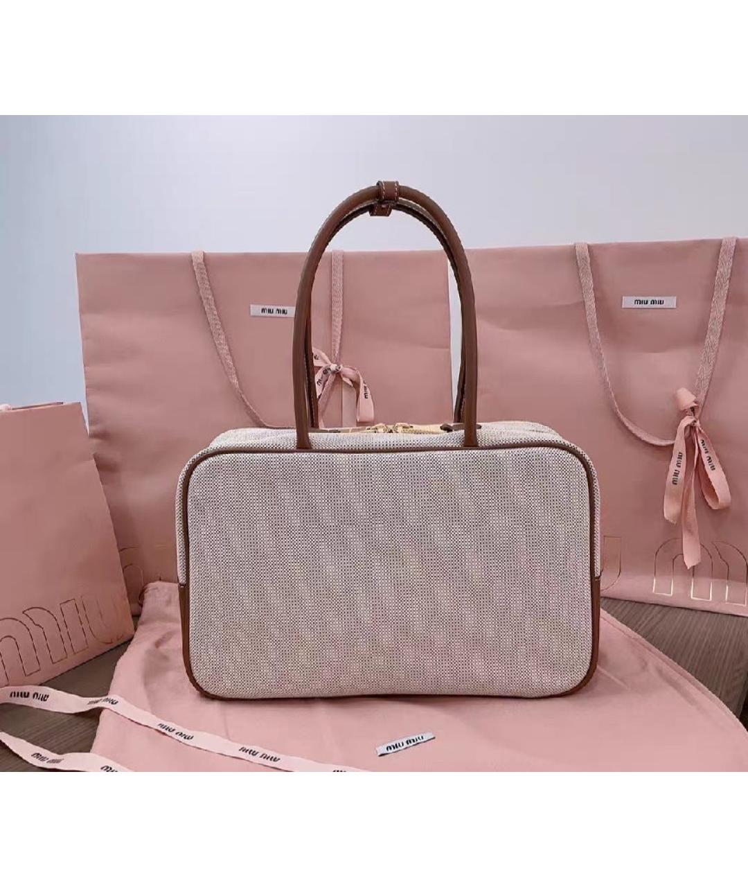 MIU MIU Бежевая тканевая сумка тоут, фото 4