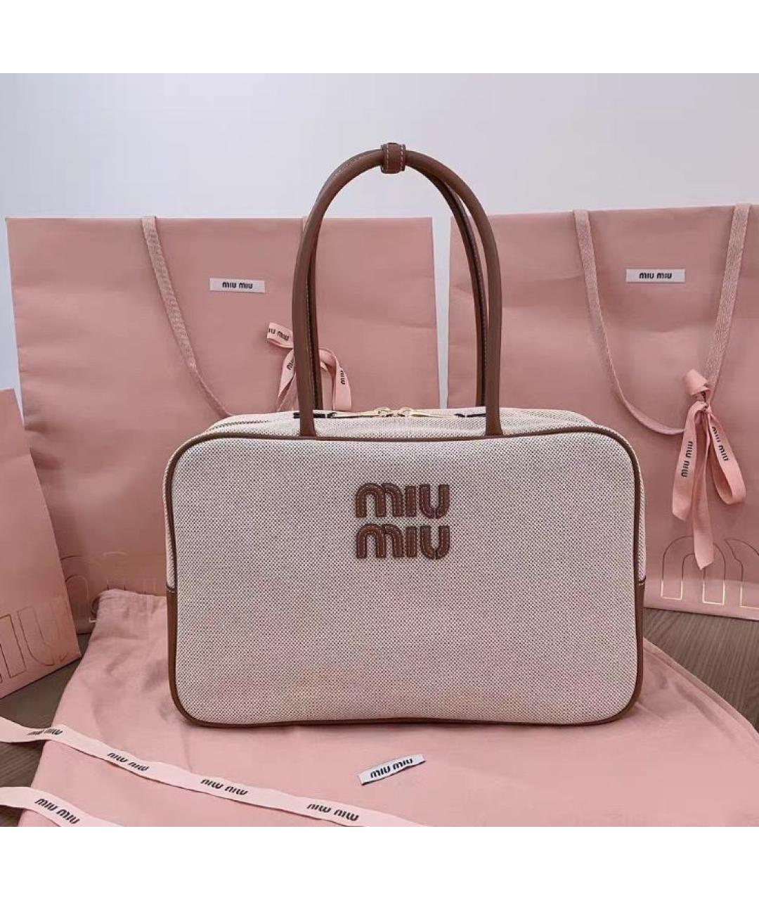 MIU MIU Бежевая тканевая сумка тоут, фото 2