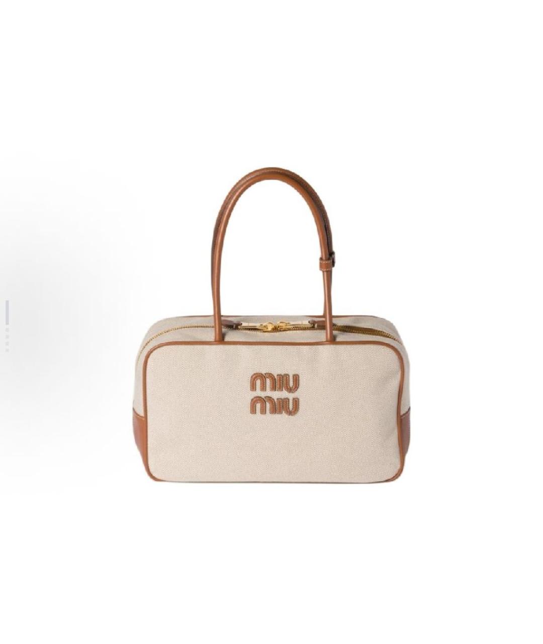 MIU MIU Бежевая тканевая сумка тоут, фото 5