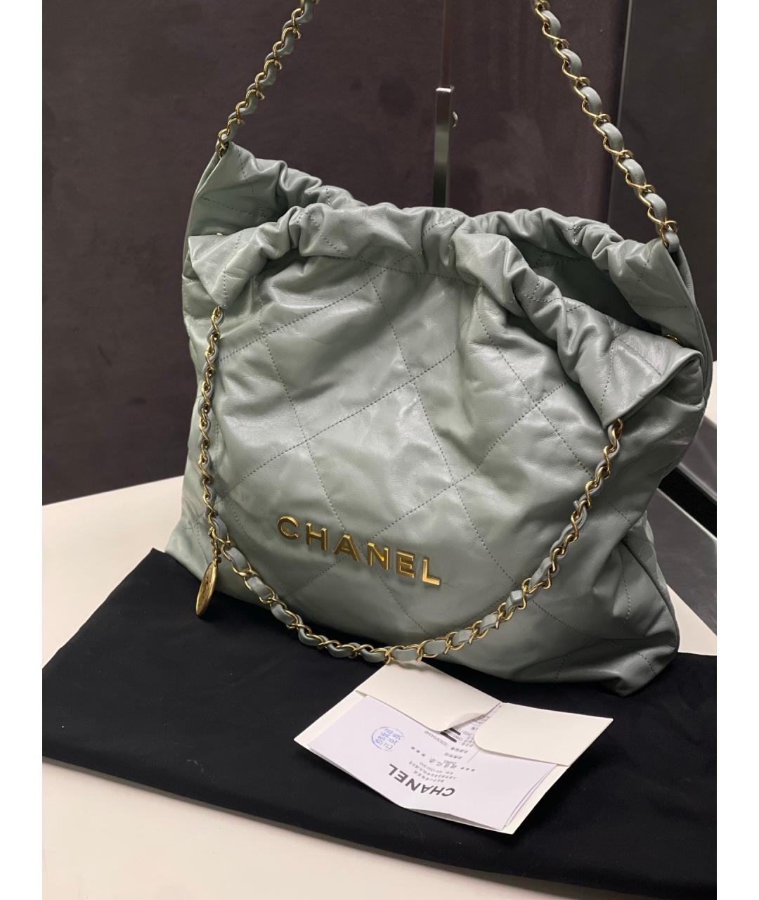 CHANEL Голубая кожаная сумка тоут, фото 8