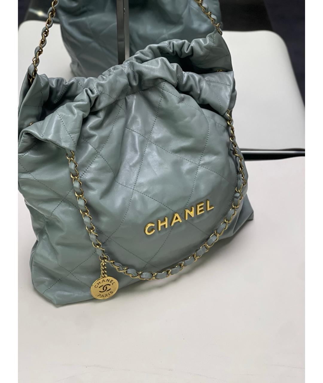 CHANEL Голубая кожаная сумка тоут, фото 2