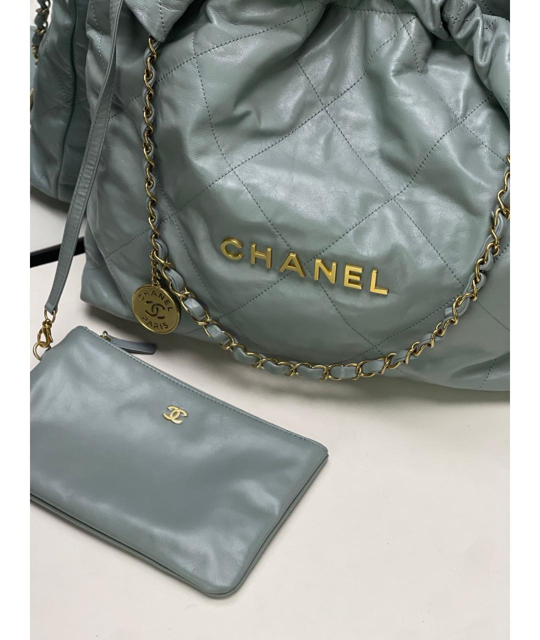 CHANEL Голубая кожаная сумка тоут, фото 6