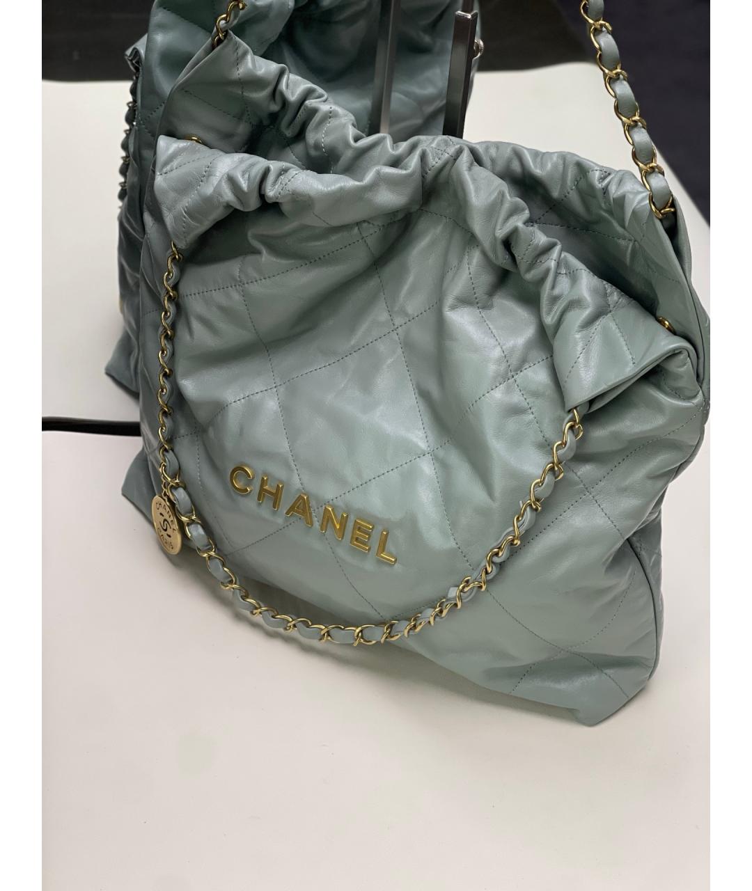 CHANEL Голубая кожаная сумка тоут, фото 3