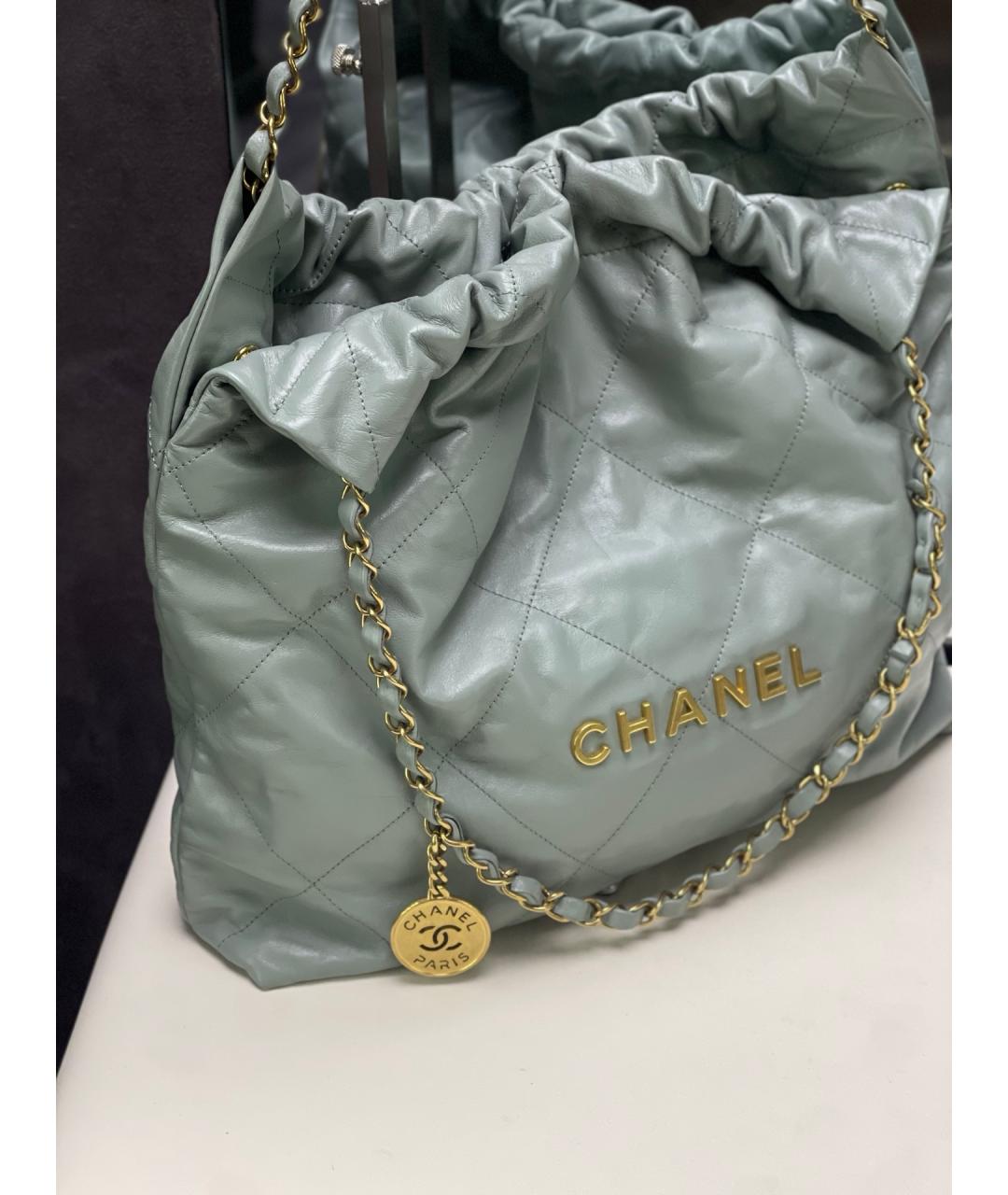CHANEL Голубая кожаная сумка тоут, фото 5