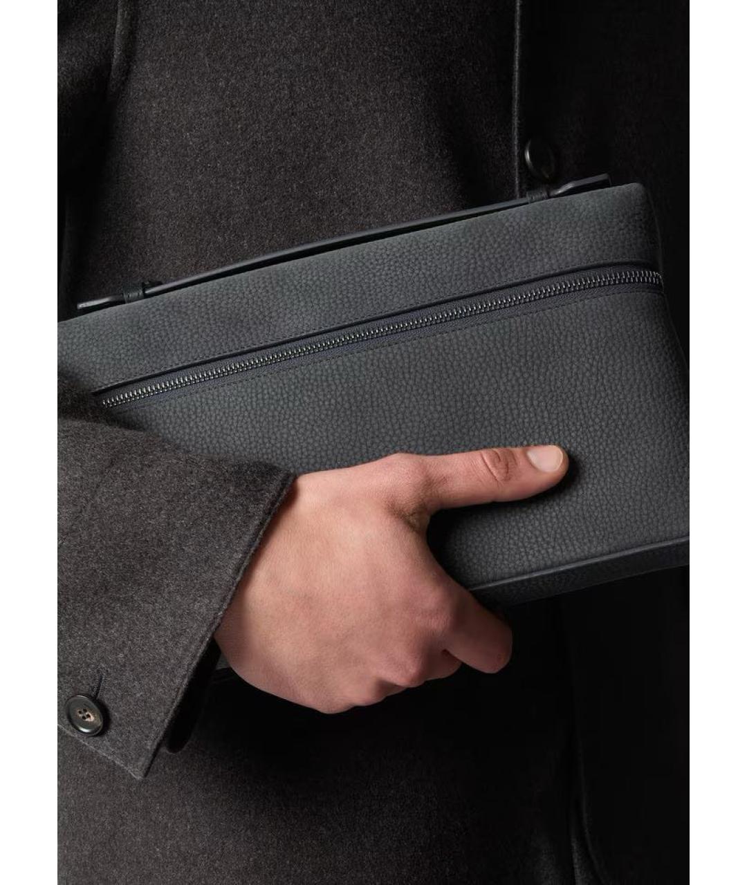 LORO PIANA Темно-синяя кожаная сумка на плечо, фото 2
