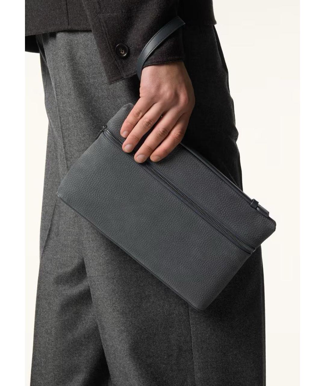 LORO PIANA Темно-синяя кожаная сумка на плечо, фото 3