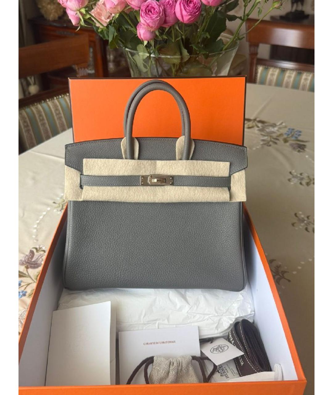HERMES Серая кожаная сумка тоут, фото 7