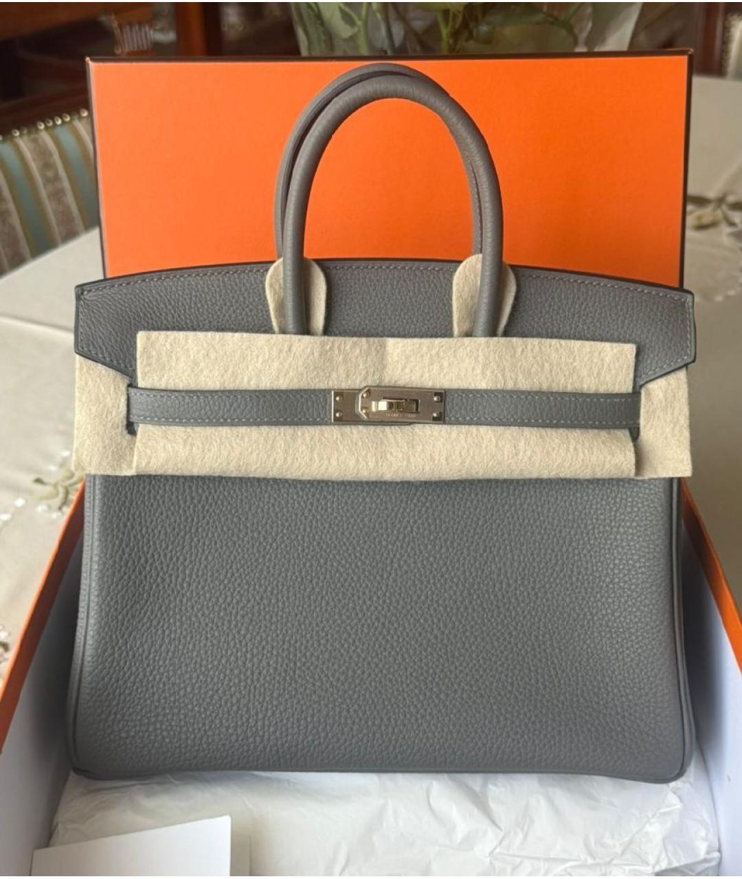 HERMES Серая кожаная сумка тоут, фото 10