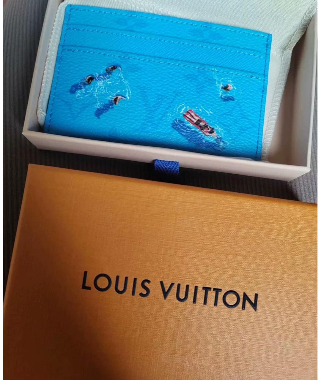 LOUIS VUITTON Голубой кожаный кардхолдер, фото 3