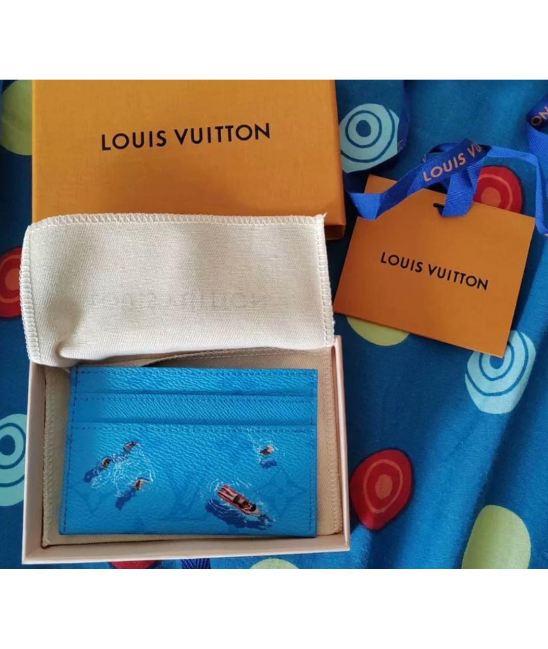 LOUIS VUITTON Голубой кожаный кардхолдер, фото 2