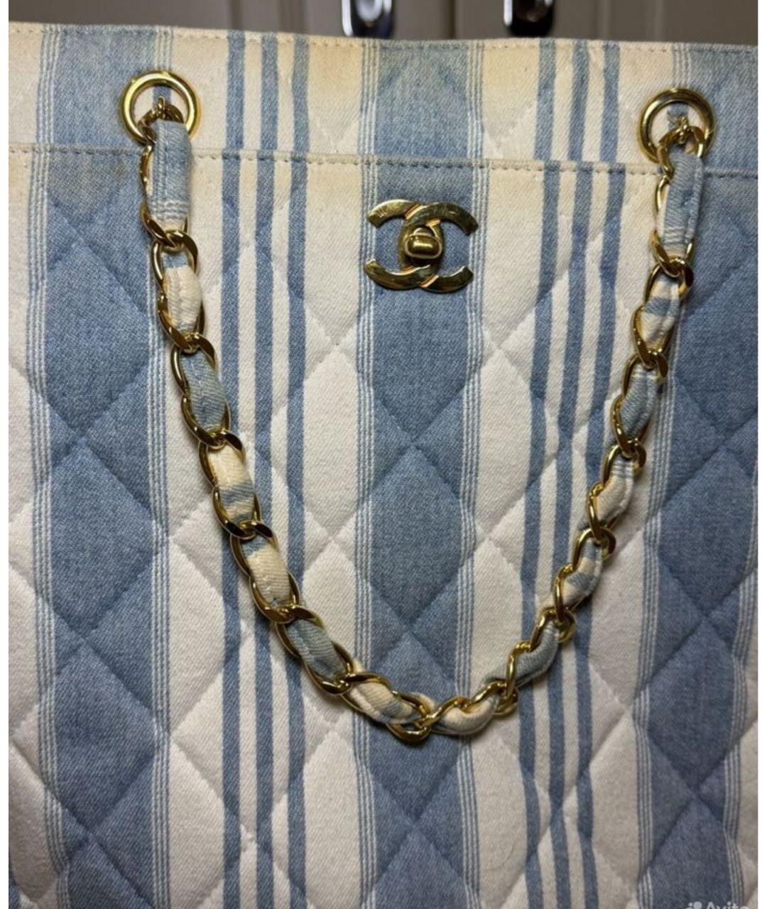 CHANEL Голубая деним сумка тоут, фото 3