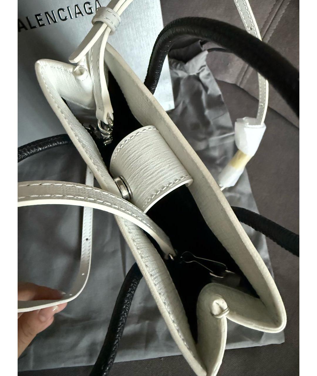 BALENCIAGA Белая кожаная сумка тоут, фото 5