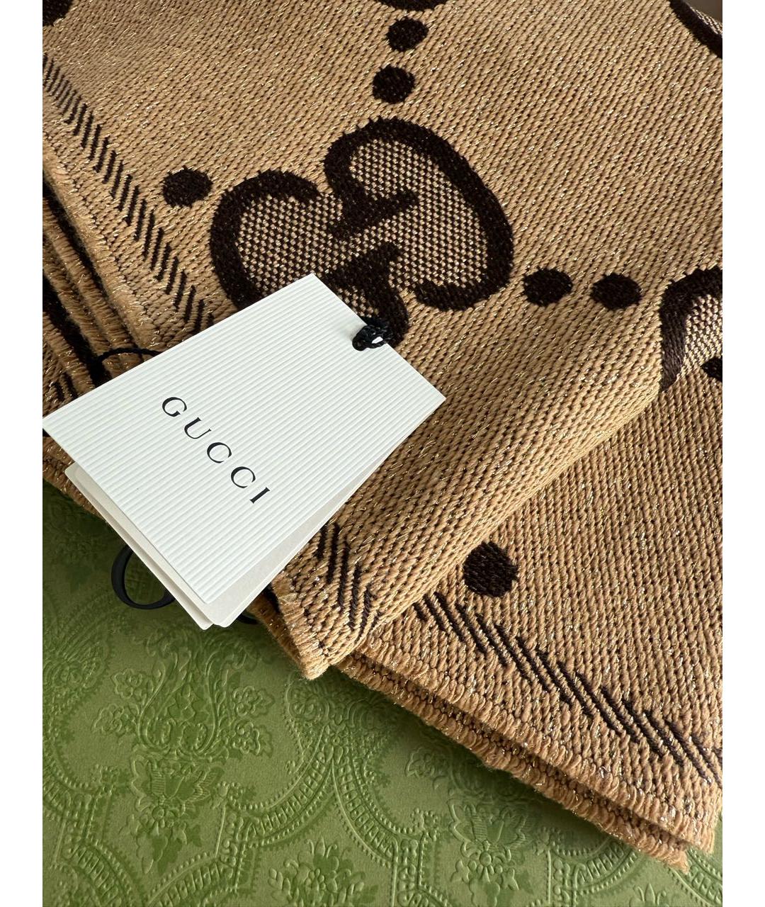 GUCCI Коричневый шерстяной шарф, фото 2