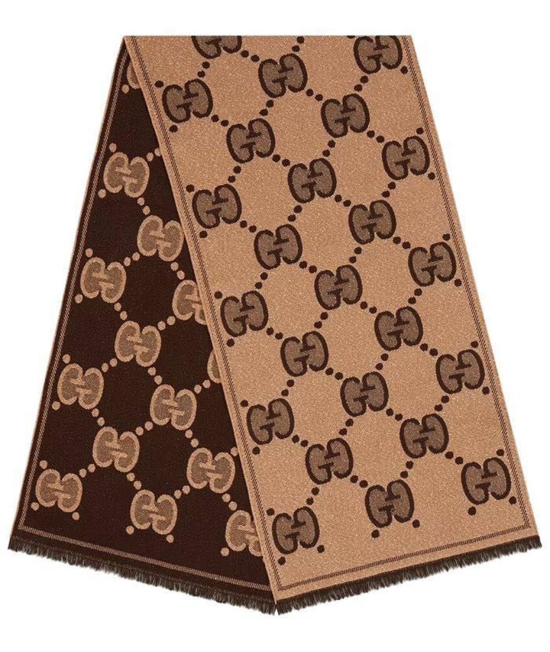 GUCCI Коричневый шерстяной шарф, фото 1