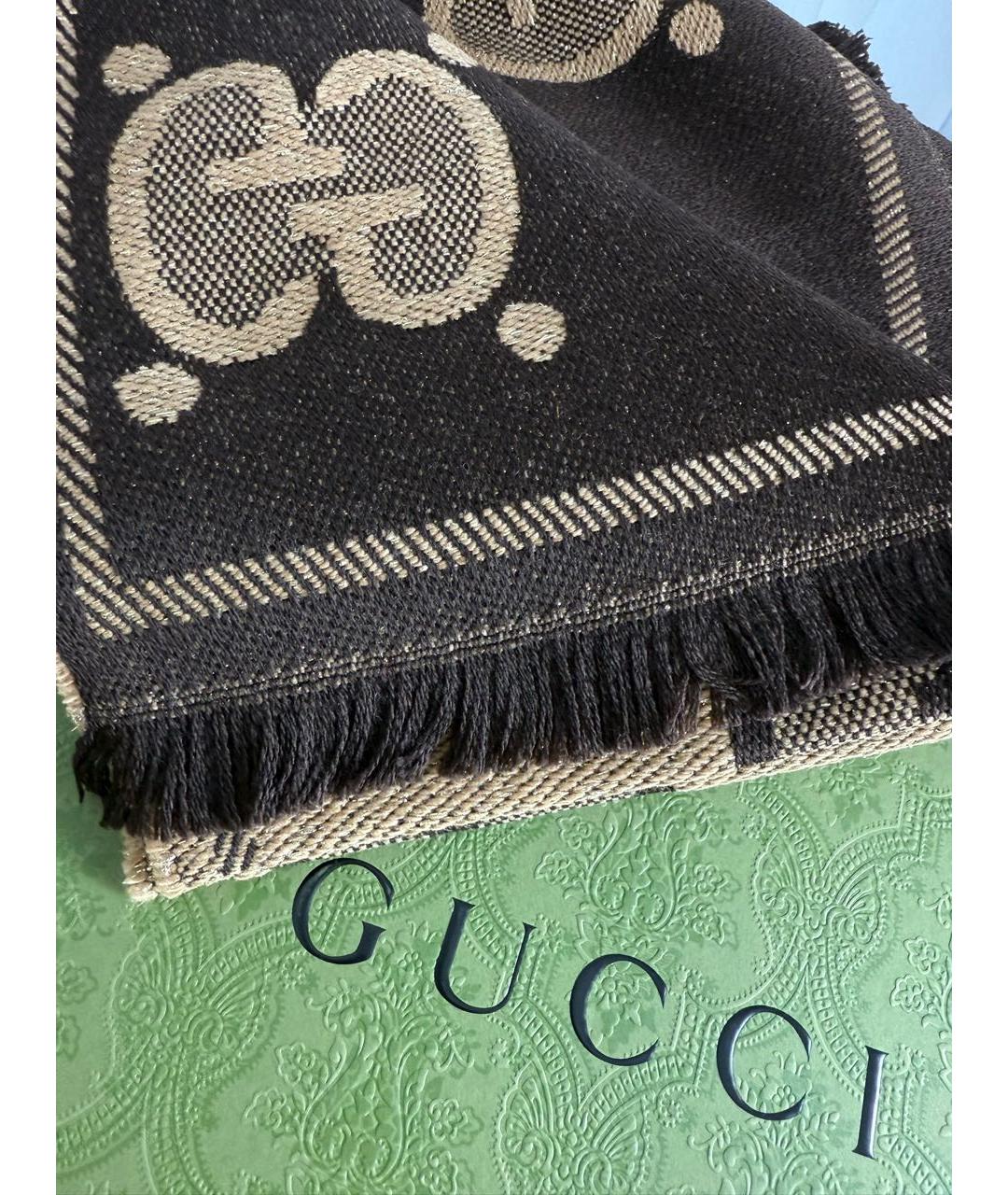 GUCCI Коричневый шерстяной шарф, фото 4
