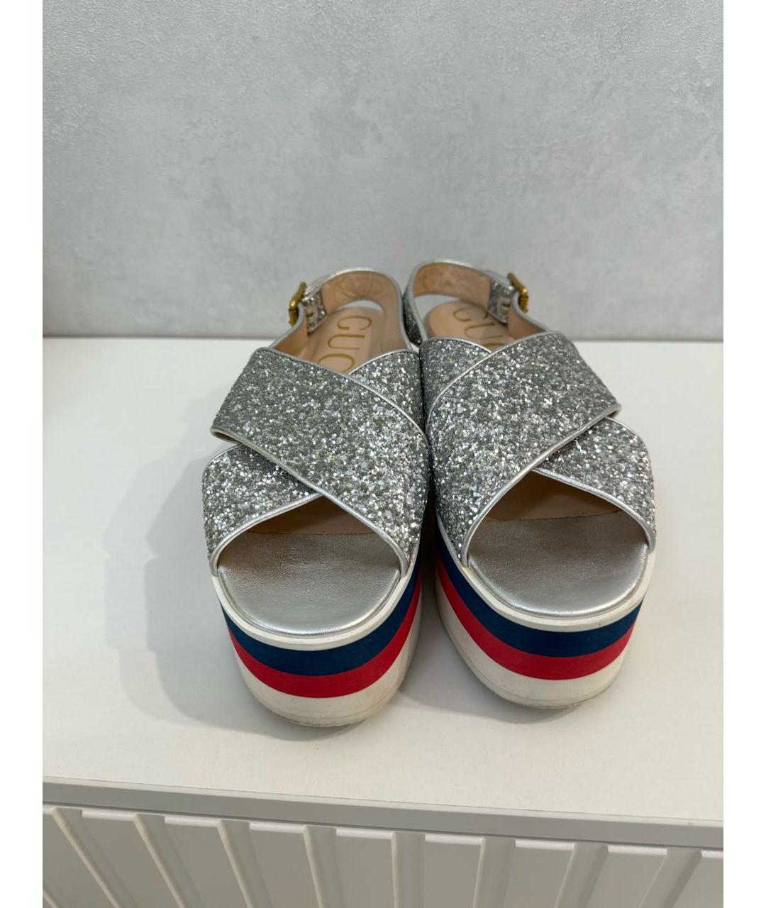 GUCCI Серебряные босоножки, фото 4