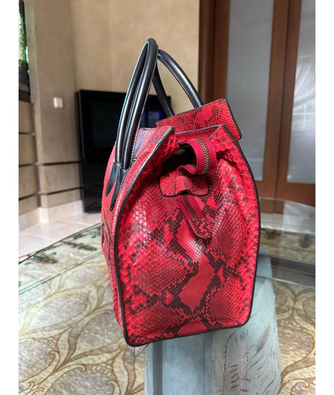 CELINE Красная сумка с короткими ручками из экзотической кожи, фото 5
