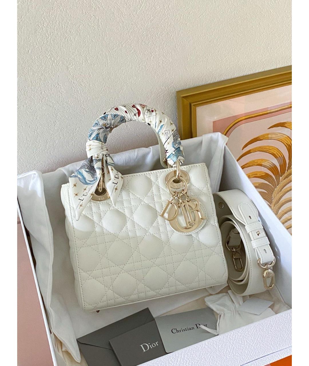 CHRISTIAN DIOR Белая кожаная сумка с короткими ручками, фото 2