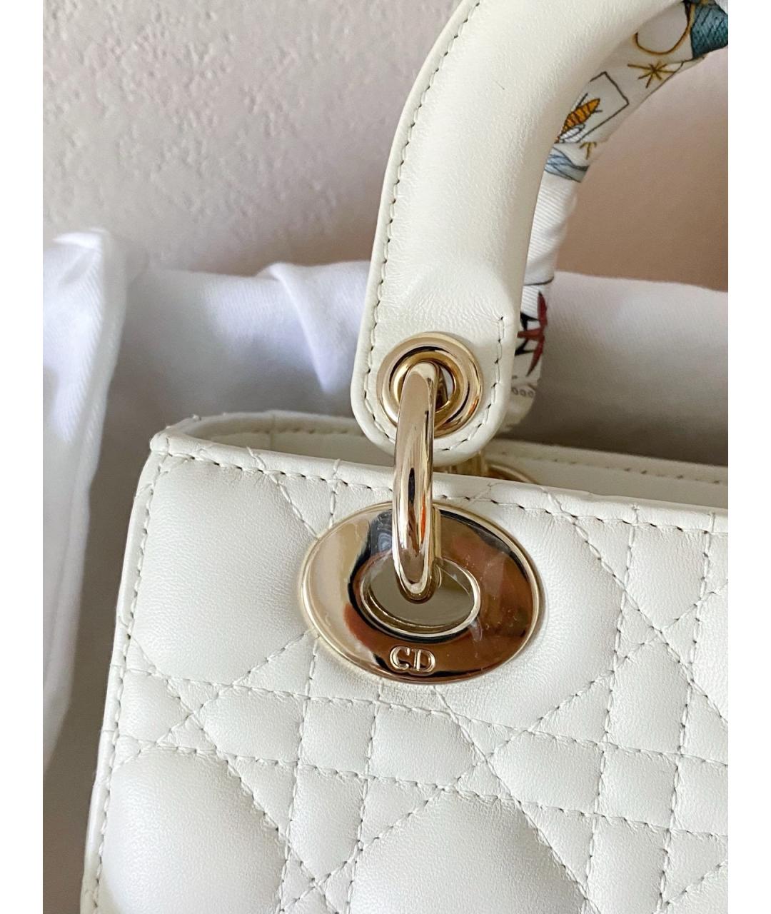 CHRISTIAN DIOR Белая кожаная сумка с короткими ручками, фото 5