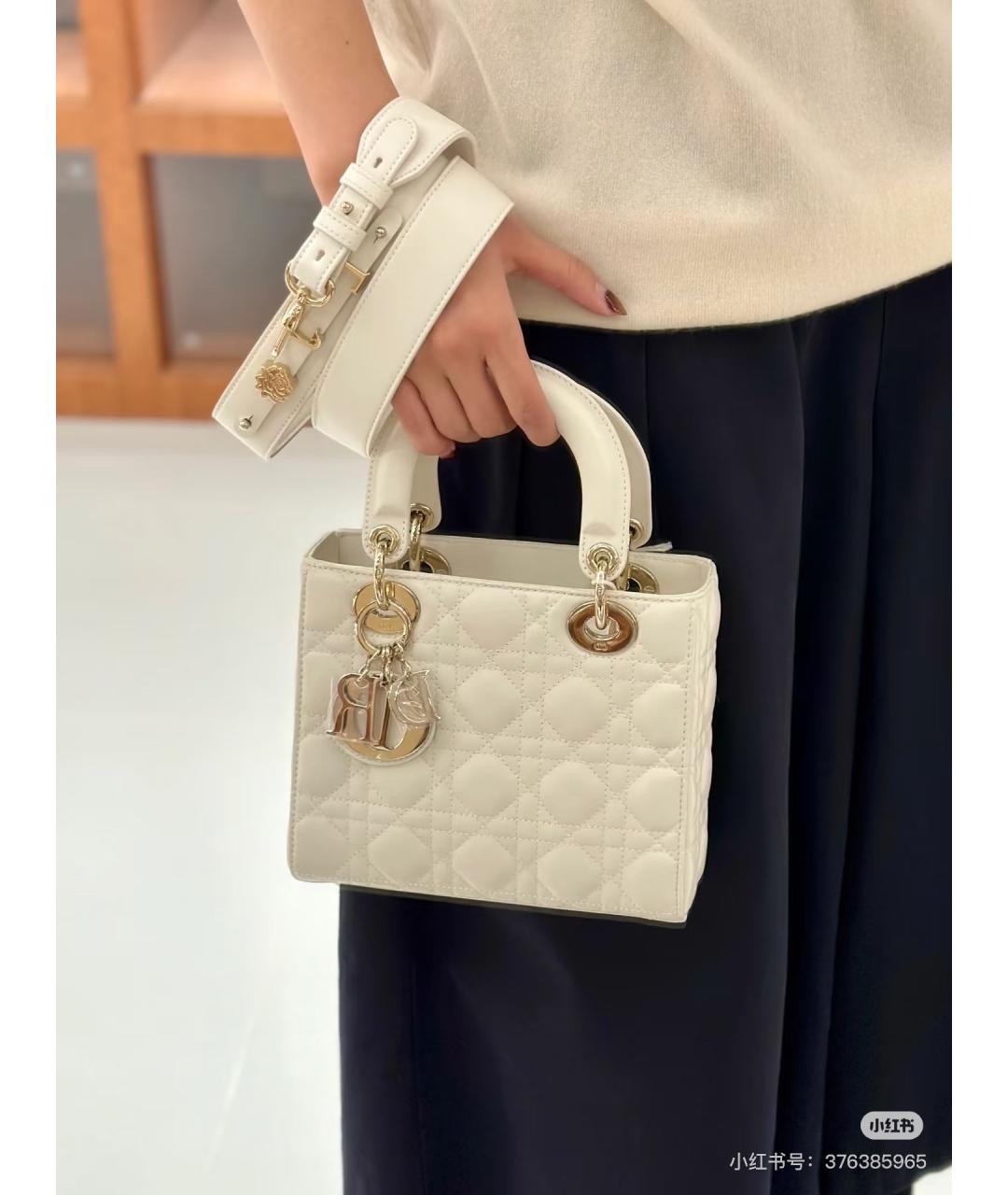 CHRISTIAN DIOR Белая кожаная сумка с короткими ручками, фото 7