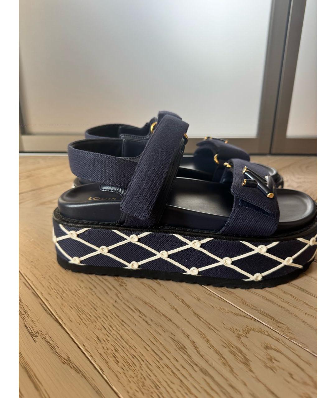 LOUIS VUITTON Темно-синие текстильные сандалии, фото 5