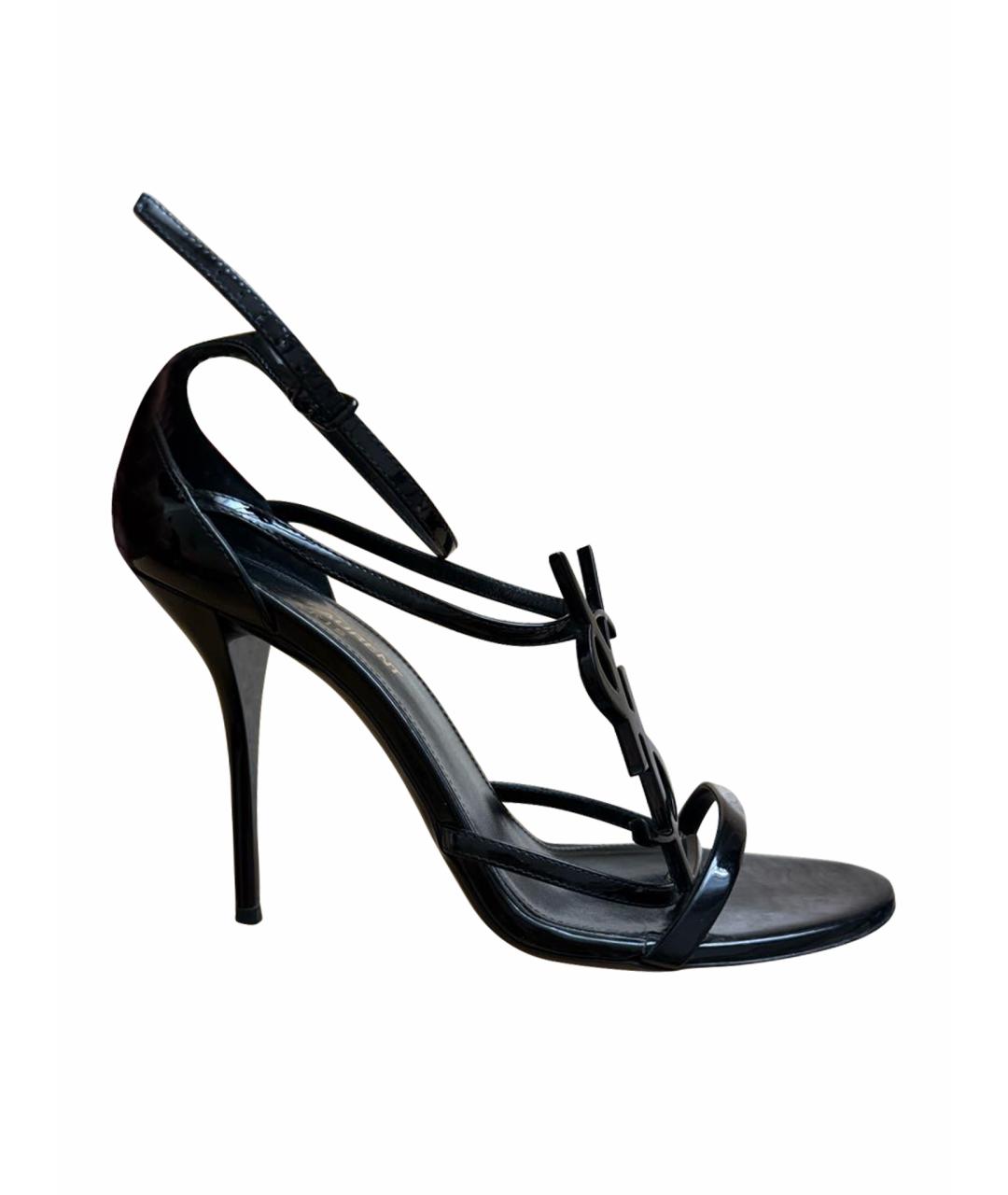 SAINT LAURENT Черные босоножки из лакированной кожи, фото 1
