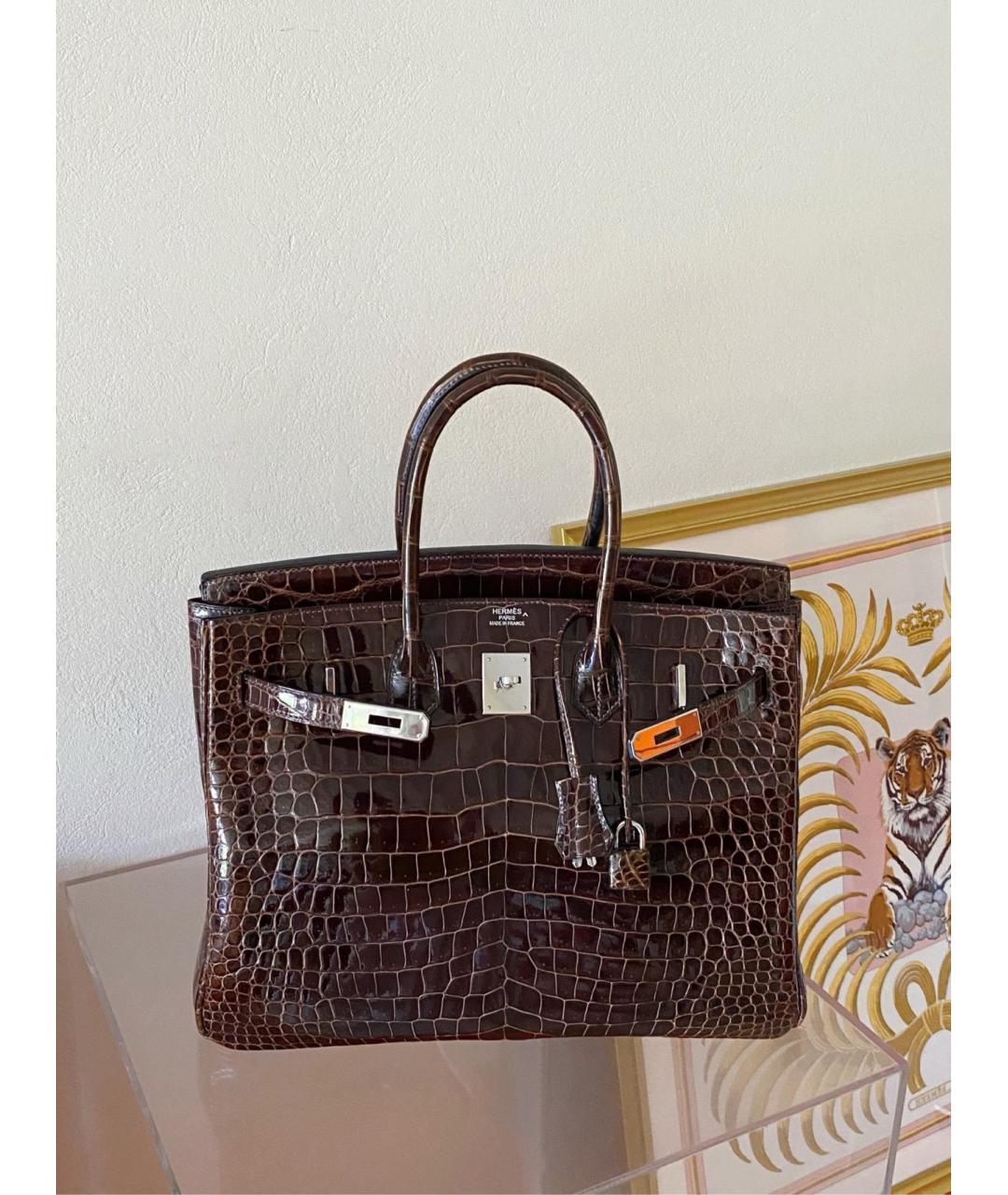 HERMES Коричневая сумка тоут из экзотической кожи, фото 5