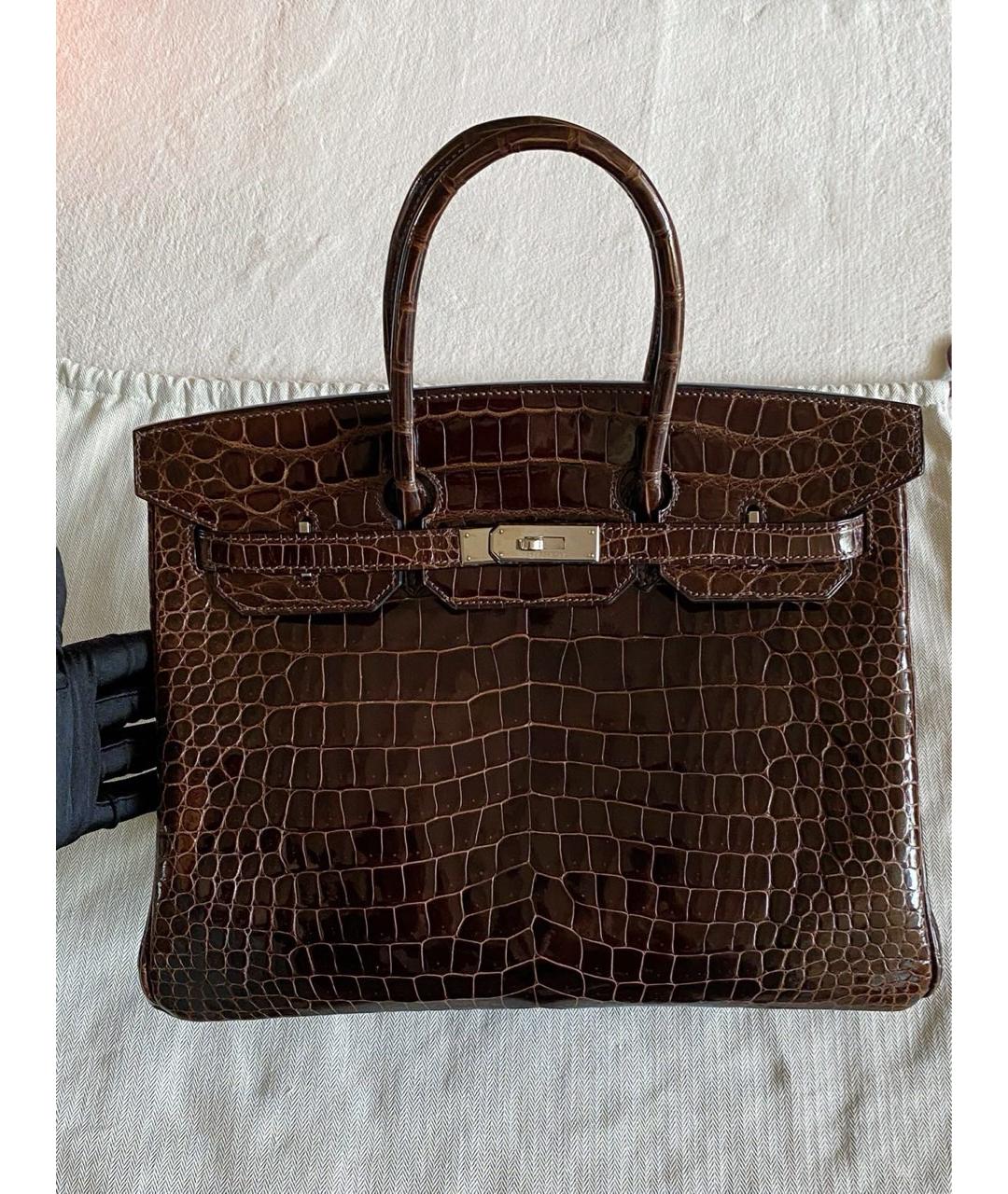HERMES Коричневая сумка тоут из экзотической кожи, фото 2