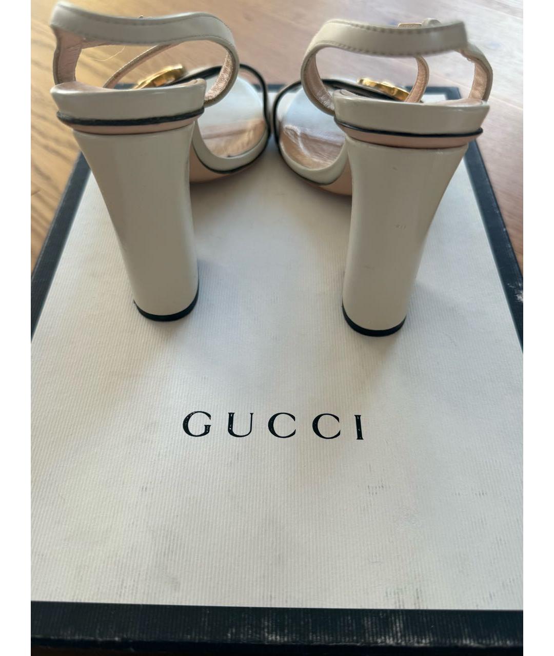GUCCI Бежевые кожаные босоножки, фото 4