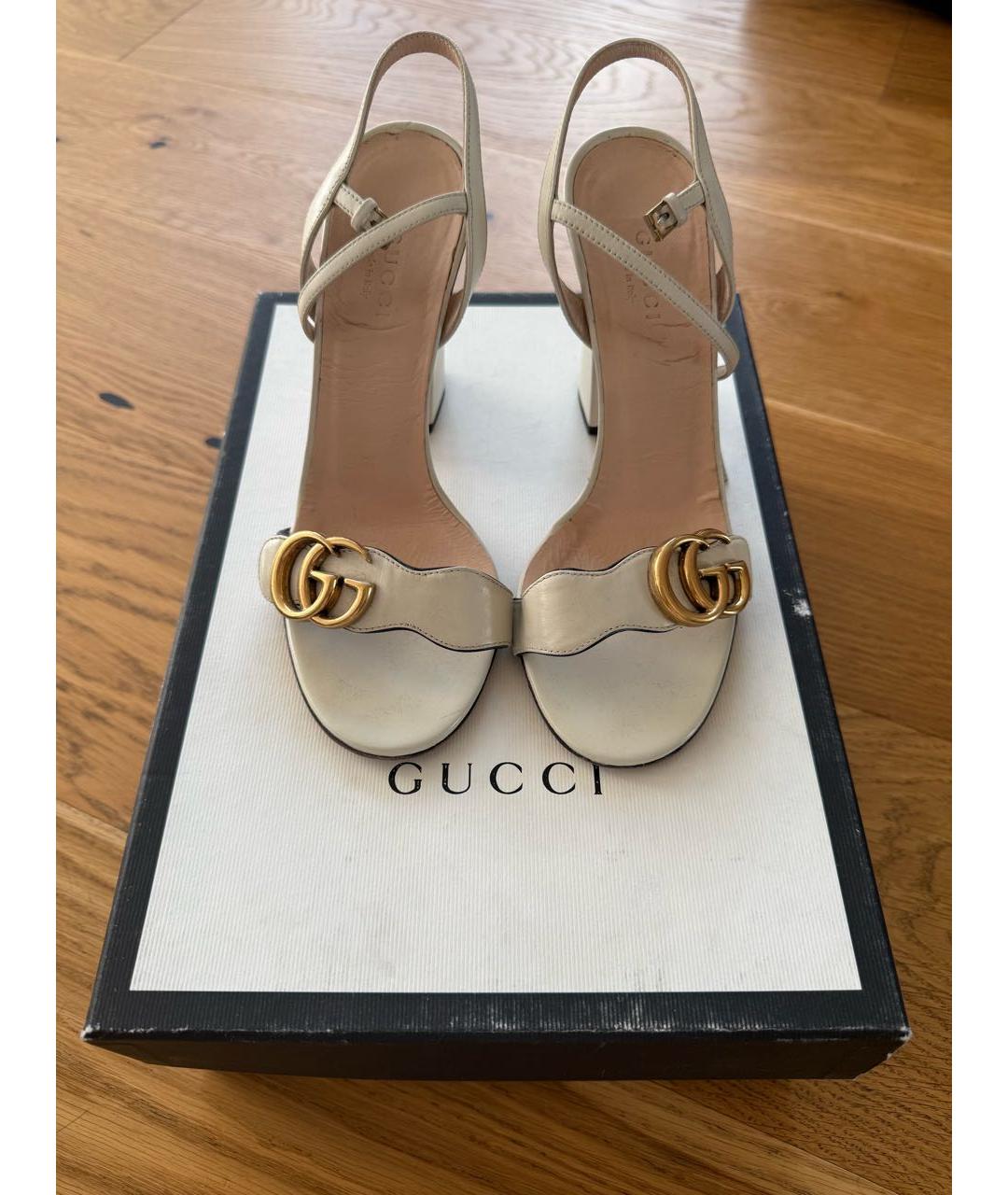 GUCCI Бежевые кожаные босоножки, фото 2